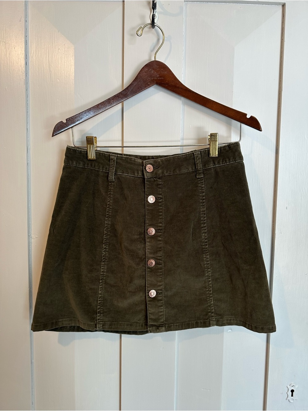 Celebrity Pink Olive Corduroy Button-Front A-Line Mini Skirt